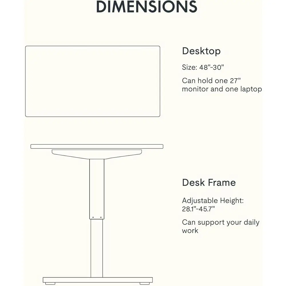 Maple 48x30 One-Piece Electric Standing Desk, 1 Thick Top, for Home Office & Multi-Device Use