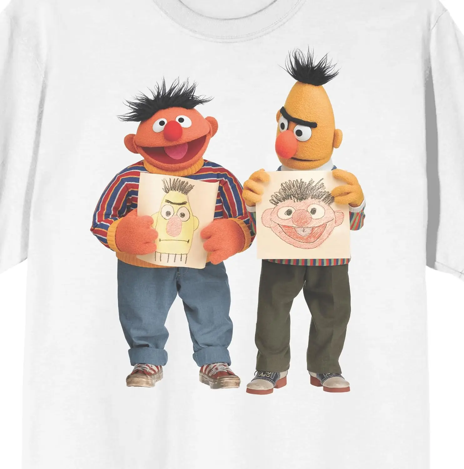 Sesame Street Bert and Ernie Waterprint Crew Neck Short Sleeve White Men's T-shirt