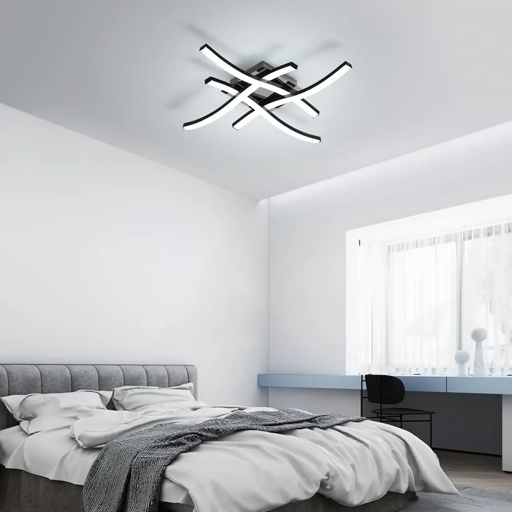 LED-Deckenleuchte, elegante, geschwungene Deckenleuchte mit 4 integrierten LED-Platinen, 24W 2400LM 3500K warmweiß, moderne Deckenlampe für Schlafzimmer, Wohnzimmer, Flur, Küche [Energieklasse E]
