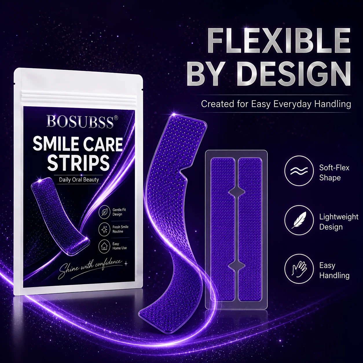 BOSUBSS 4/6/14pcs Dry Smile Care Strips, Purple Textured Upper & Lower Oral Beauty Strips, Gentle Fit Design for Easy Home Use