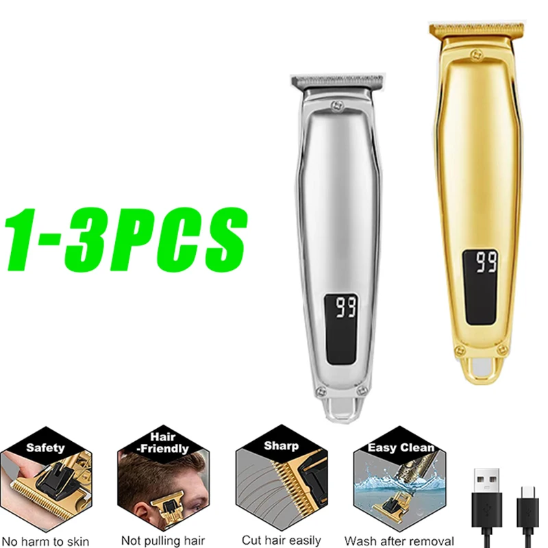 USB Electric Men Hair Scissors LCD Digital Display Rechargeable Home Professional Hair Salon Hair Push Gold and Silver Two Kinds