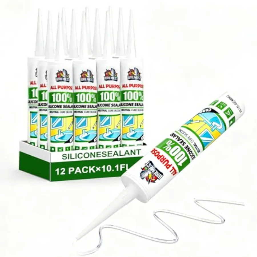 

Silicone Caulk, 10 fl oz Cartridge, 12 Pack, Clear, 100% Silicone Sealant Waterproof, Shrink and Crack Proof, Adhesive Sealant