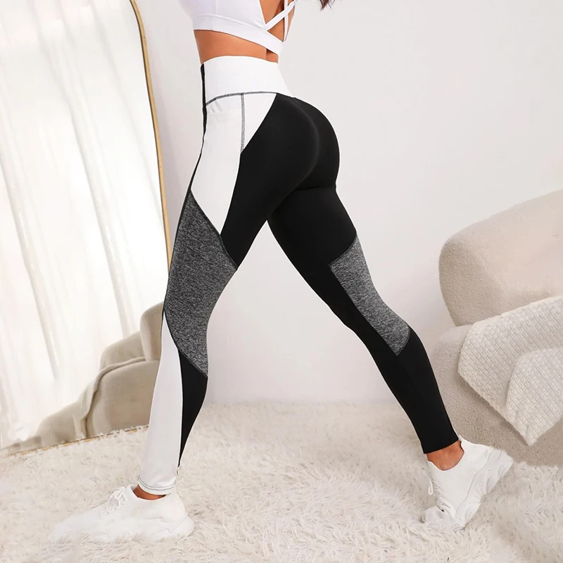 Pantalones de Yoga de cintura alta con bolsillos para mujer, Leggings de entrenamiento con Control de barriga, color bloqueado