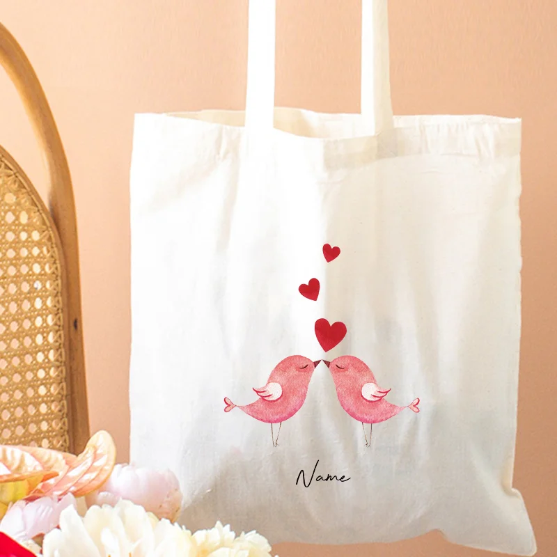 Custom Name Valentines Girlfriend Designer Gift for Women Canvas Tote Bags for Couple Special Personalized Gifts for Boyfriend