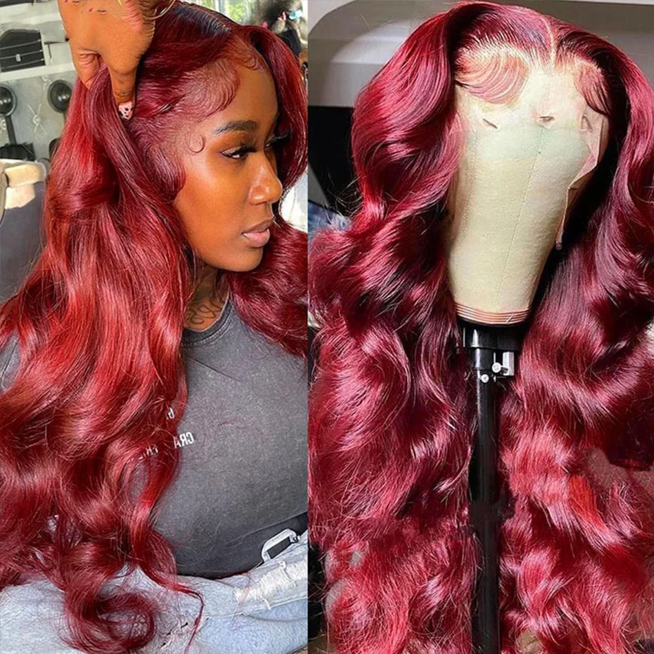 

99J Burgundy Lace Front Human Hair Wig 13x4 Pre-Plucked Raw Virgin Colored Body Wave HD Lace 13x6 for Women