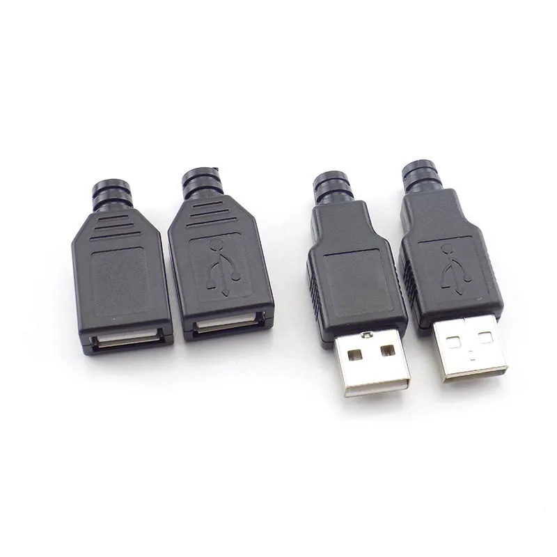 5/10pcs 4 Pin Type A Female Male USB 2.0 Adapter Socket Solder Connector With Black Plastic Cover DIY Connector Plug H10