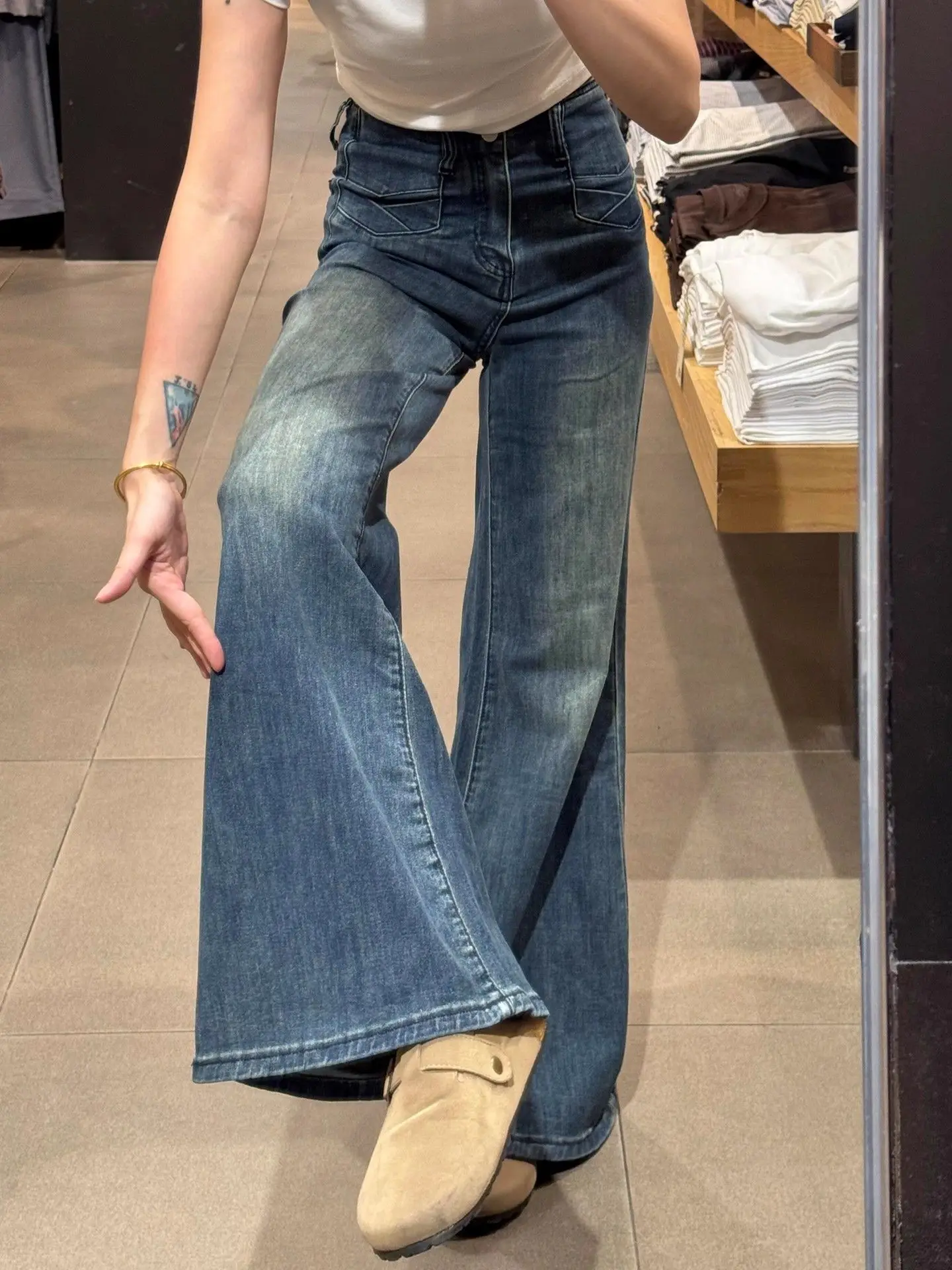 Autumn New Micro Flare Jeans Women's Fashion Stretch Loose Not Tight High Rise Denim Pants Vintage Street Style Bootcut Trousers