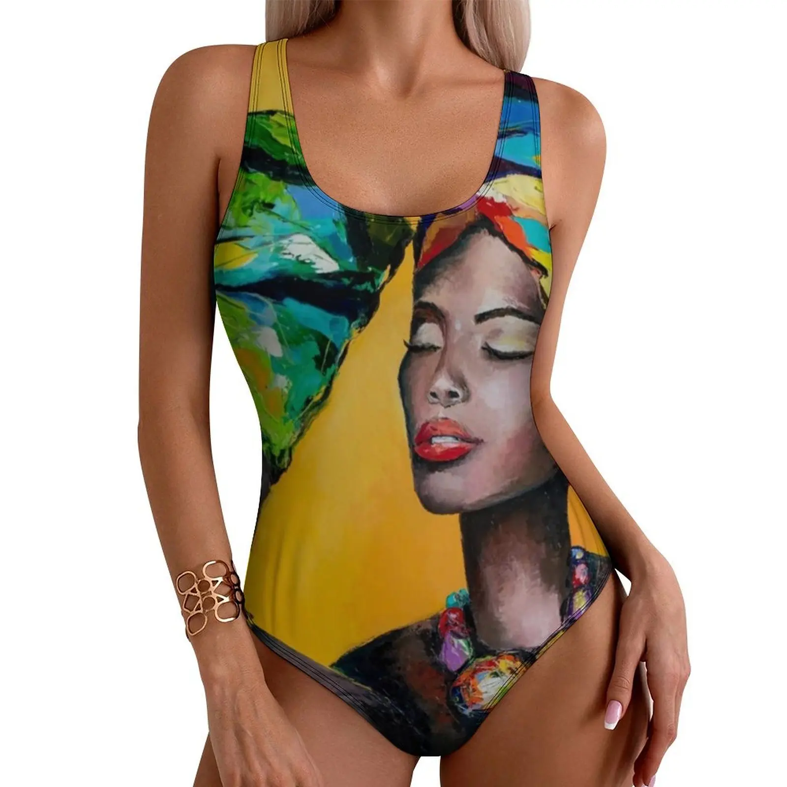 

African Woman Swimsuit Sexy Hot and Cold One-Piece Swimwear Push Up Bodysuit Fashion Vacation Bath Beach Outfits