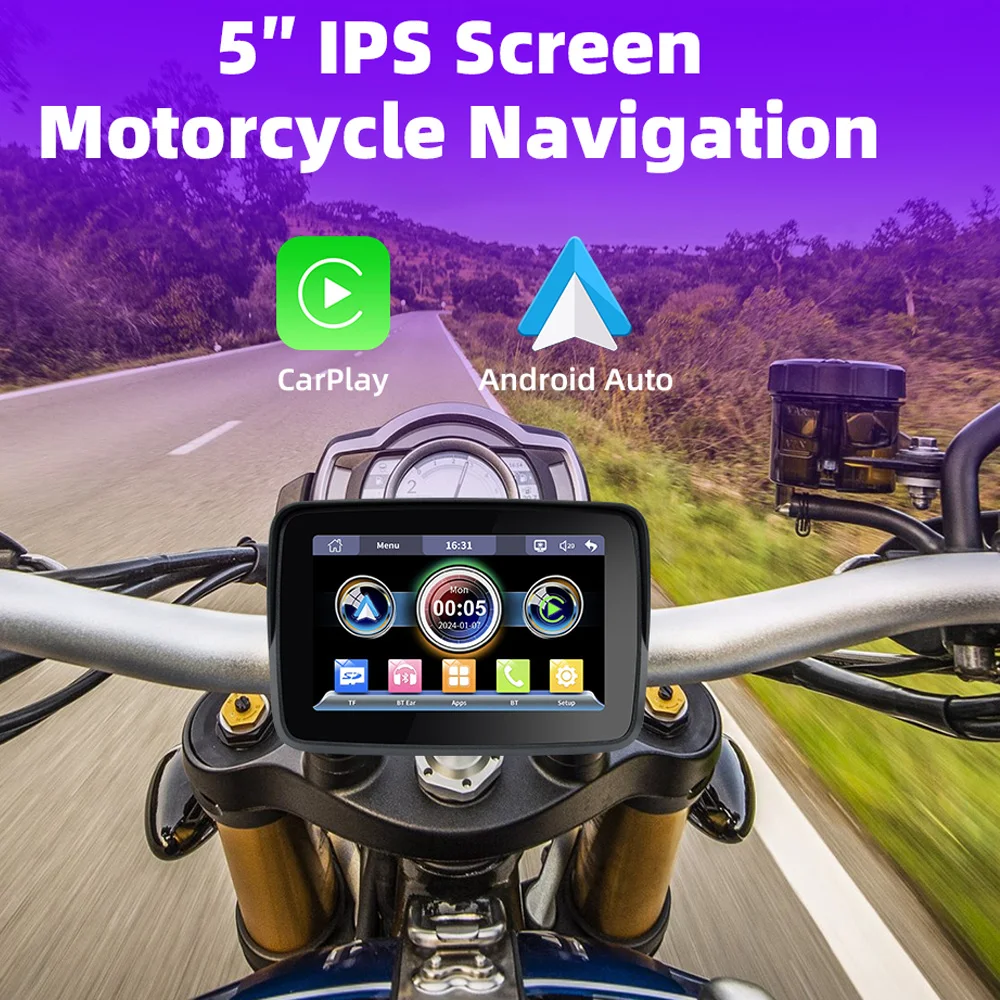 5 inch Car Motorcycle GPS Navigation Car GPS IPX7 Waterproof Apple Carplay Motorcycle Wireless Android Auto Monitor Navigation