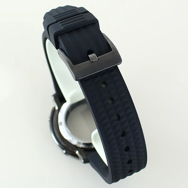 Correa de caucho negra de acero inoxidable 316L modelo enlatado para caja de reloj mecánico NH35