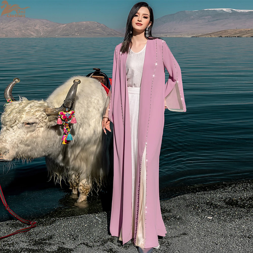 New Open Abaya Dubai Luxury Kimono Cardigan Diamonds Muslim Dress Women Islam Jalabiya Kebaya Caftan Marocain Femme Robe Abayas