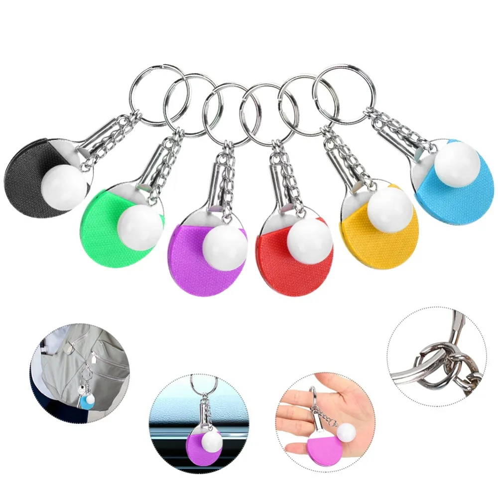6pcs Bag Hangings Table Tennis Keychain Bag Keychain Design Racket Shape Mini Table Tennis Racket Keyring Sports Keyring