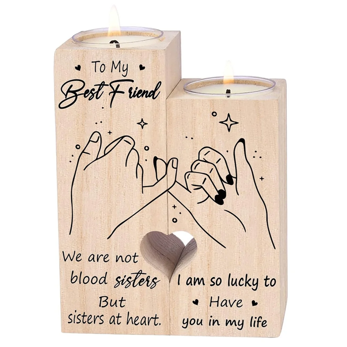 Double Sided Printing for Women Gifts for Friends Friendship Gifts Candlesticks Birthday Gifts Wooden Mood Candle Holder