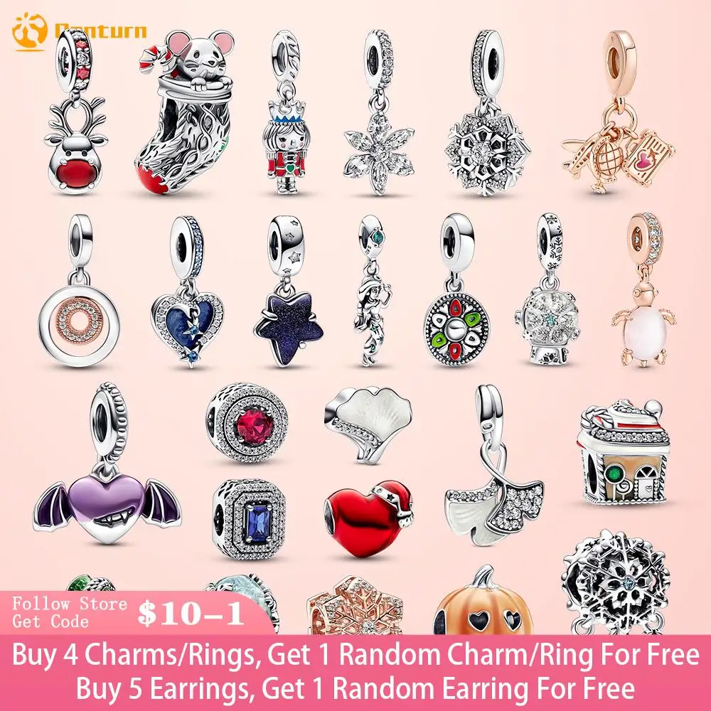 

Danturn 925 Sterling Silver Beads Pink Sea Turtle Spooky Pumpkin Vampire Winged Christmas Charms fit Original Pandora Bracelets