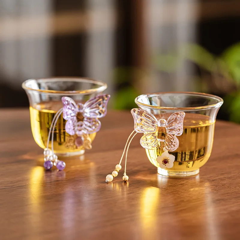 High Borosilicate Glass Teacup Butterfly Bell-shaped Cup Owner Cup Tea Tasting Cup Transparent Small and Fresh Household Teaware