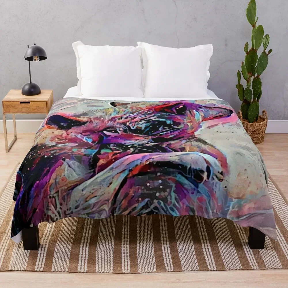 Vaporpaint Neon Wolf Pair Throw Blanket Luxury Designer Plush Luxury Thicken Comforter Blankets