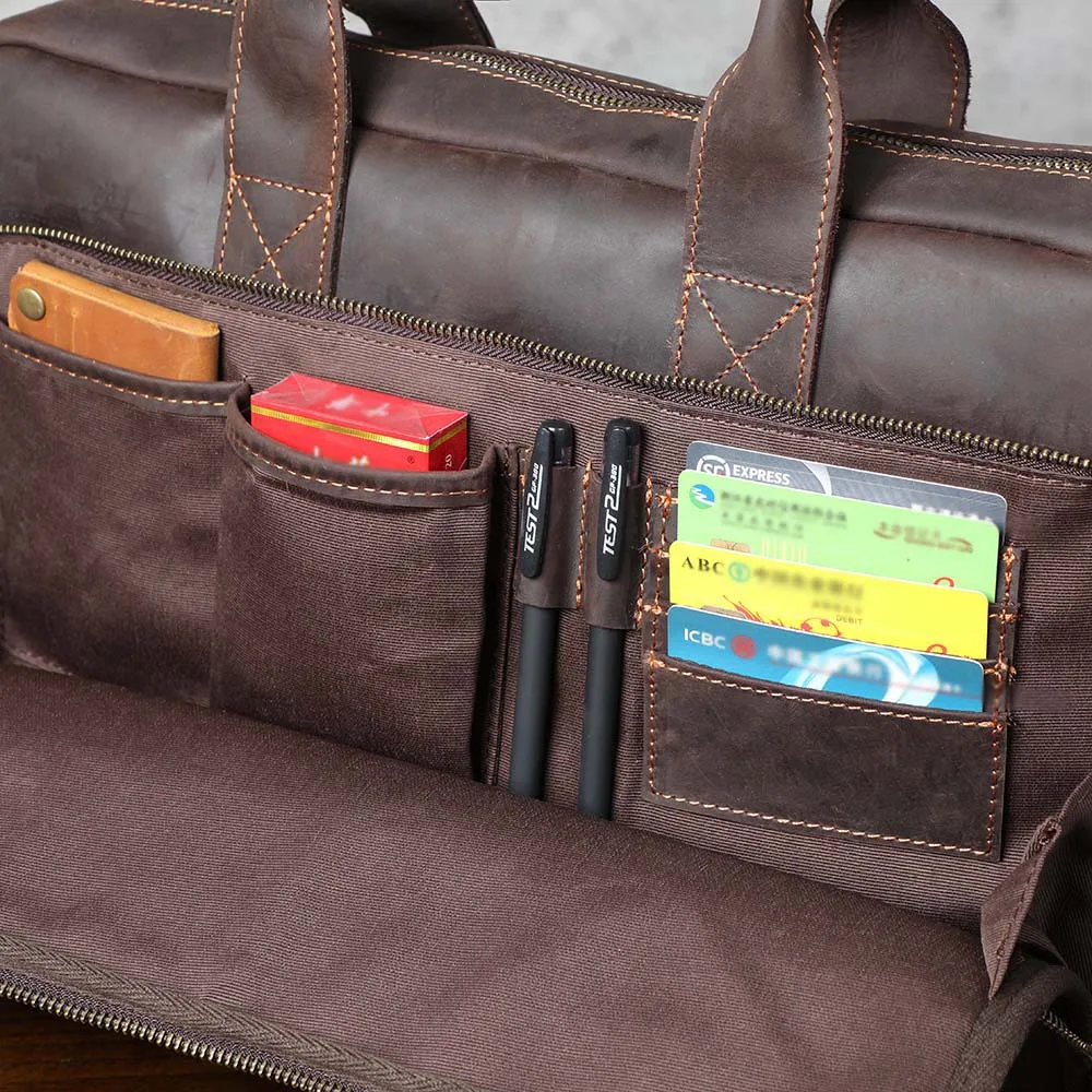 Vintage Echtleder Herren Aktentasche 15" Laptop-Tasche Arbeits- und Business-Herrentasche aus Crazy Horse Leder Schultertasche Handtasche – Detail 13