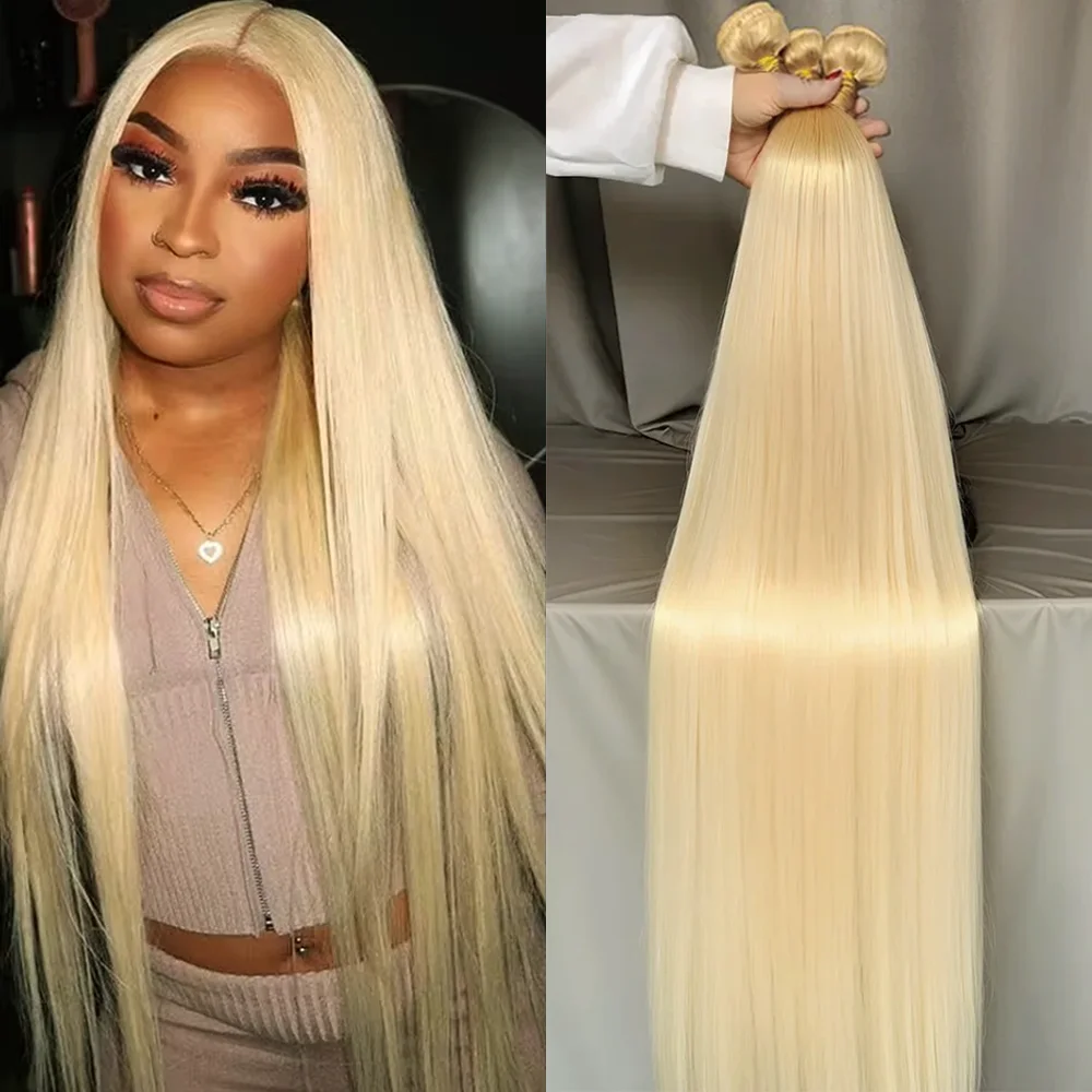 

613 Длинные прямые бразильские необработанные человеческие волосы Медовый блондин Пучки 20 30 32 40 дюймов Пучки человеческих волос 100% человеческие волосы 1/3/4 шт.