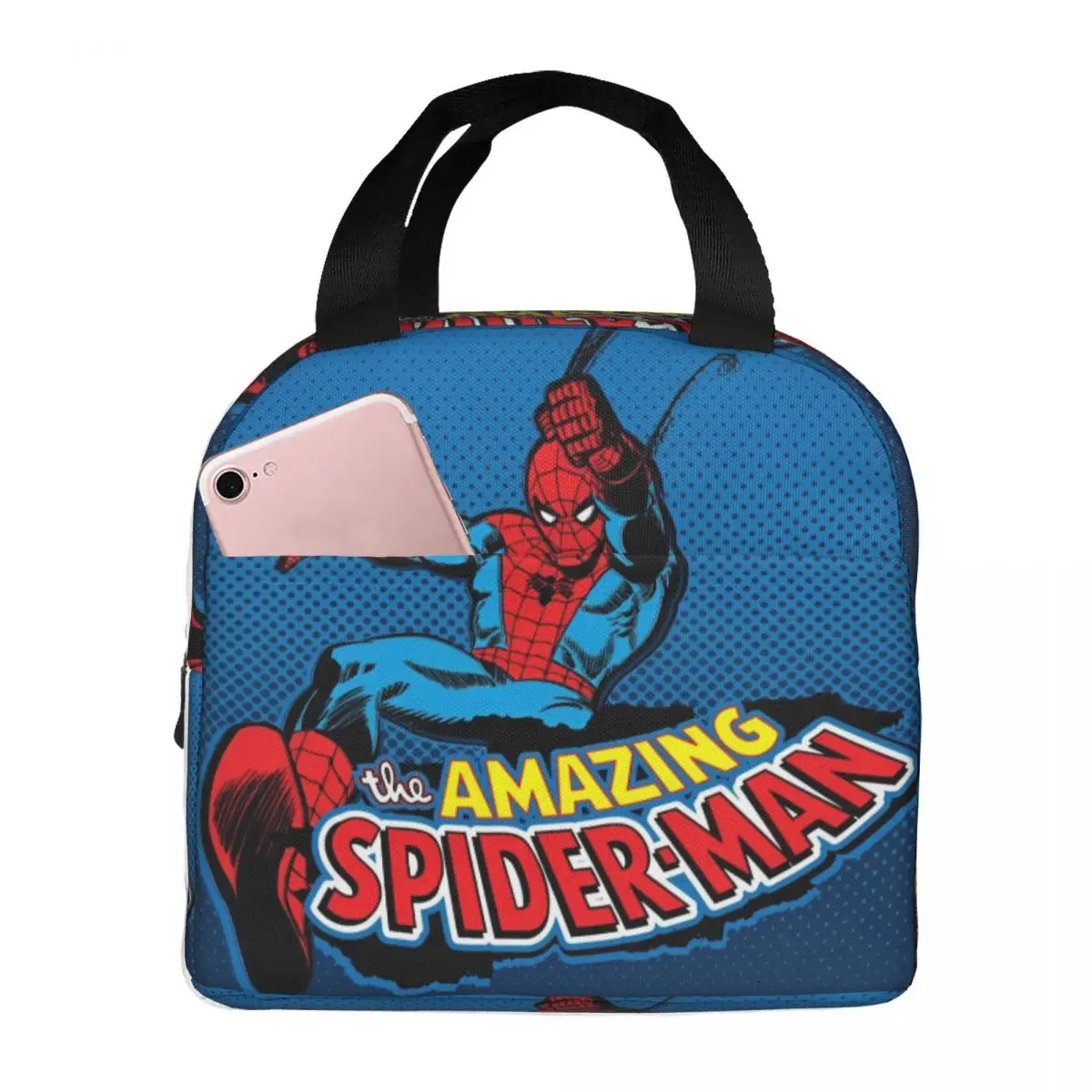 

The Amazing Spider Man Logo Lunch Bag For Men Lunch Box Casual Outdoor Picnic Cooler Bag Portable Oxford Thermal Tote Handbags