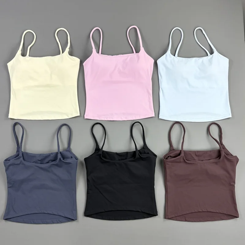 Sportliches Spaghetti-Träger-Tanktop für Damen, Figurbetontes Yoga-Tanktop, Rückenfreies Workout-Top mit Herausnehmbaren Polstern, für Laufen, Fitness und Alltag