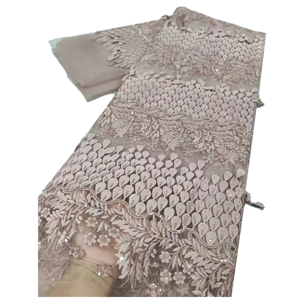 African lace Embroidery Lace milk Silk Fabric 2025 high quality Nigerian water soluble Organza tulle sequined sewn gown