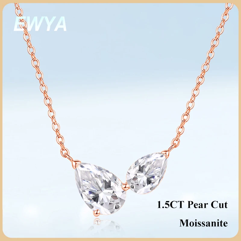 

Колье-подвеска EWYA с муассанитом грушевидной огранки 1.5 карата для женщин, с бриллиантами 3EX, имитирующими лабораторные, из серебра 925 пробы, изящная цепочка для вечеринок, подарок