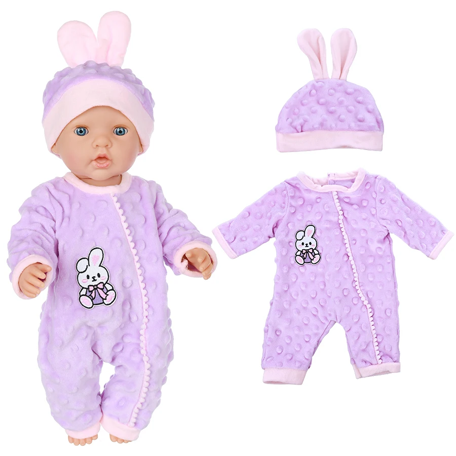 18Inch/45CM Baby Dolls Lovely Plush Rabbit Pajamas Hat Set Born Baby Doll Outfit Reborn Baby Doll Clothes Toy Wear Girl Gift