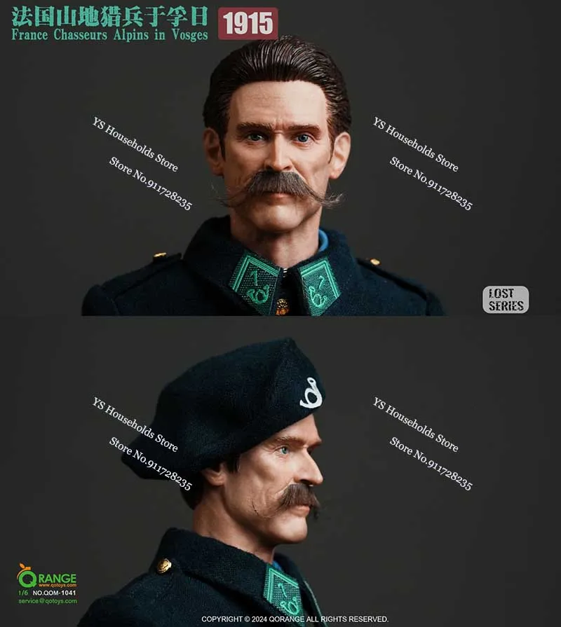 

QORANGE QOTOYS QOM-1041 1/6 France Chasseurs Alpins in Voges 1915 Goatee Man Soldier Mini Long Rifle Model Ornament 12" Figure