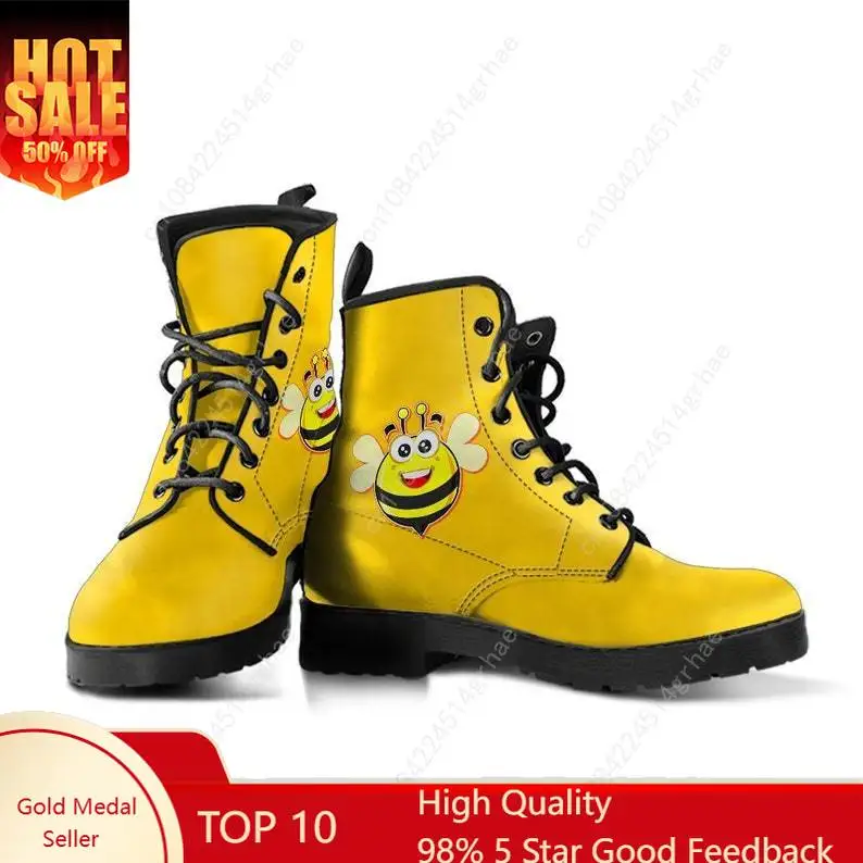 

Bee Leather Boots / Bee Handcrafted Custom Print / Bee Men's Women's Winter Boots