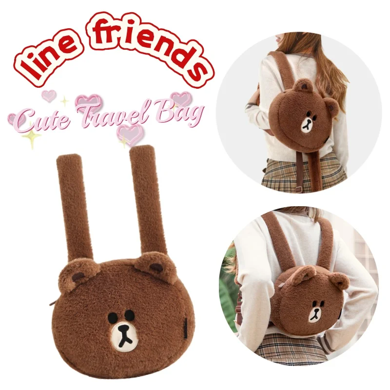 

New Line friends Brown Creative Personality Accompanial Portable Crossbody Bag High-value Anime Cartoon Student Single Backpack