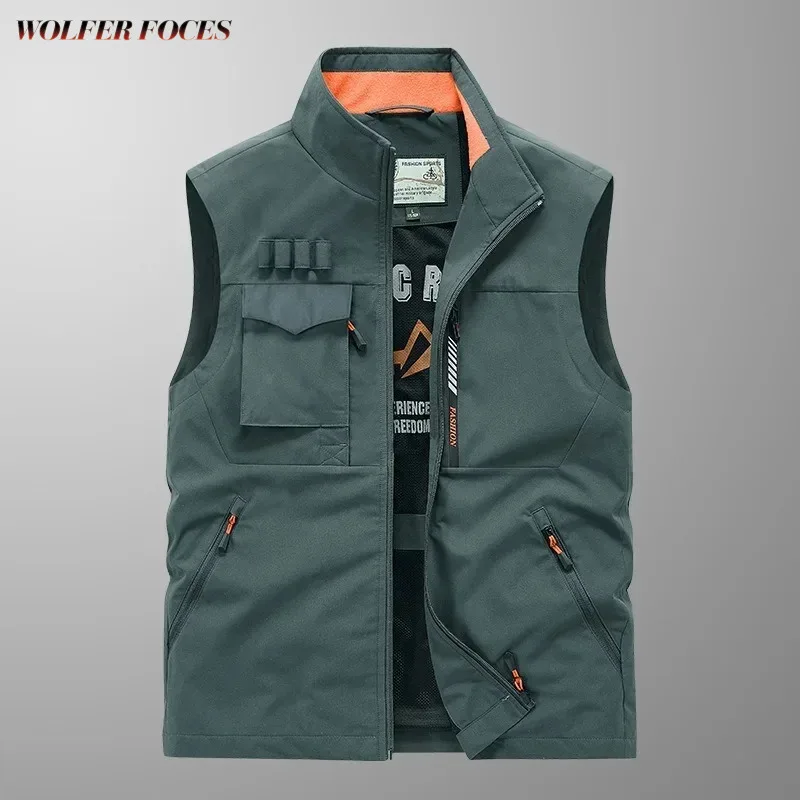 

Multi-pockets Hunting Vest Fashion Jacket Embroidered Large Size Sleeveless Men's New Sets Work Leather Vests Leisure Tactical