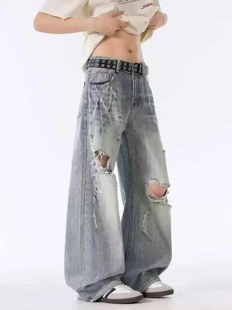 Femmes gris Y2k déchiré Jean 90s Vintage Harajuku Baggy petit ami Jean pantalon japonais années 2000 Style Hip Hop Denim pantalon vêtements