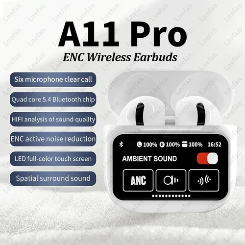 Auriculares inalámbricos A11 Pro TWS con Control táctil y pantalla LCD con cancelación de ruido ENC, batería larga de sonido Premium Supergraves