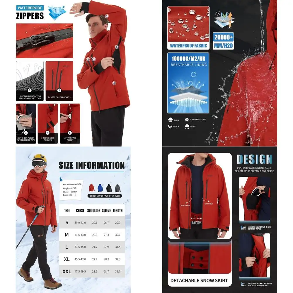 

Pioneer Camp Men's Ski Jacket Waterproof Insulated Snowboard Gear Cold Weather Winter Warm Mountain Snow Coat