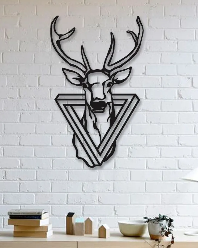 Designed Deer And Triangle Decorative Metal Table Wall Decor Black Wall Décor,Living Room, Bedroom, Kitchen, bathroom Interior