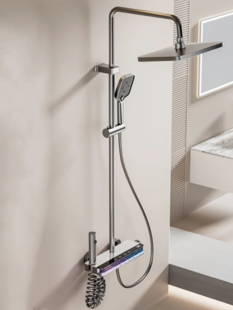 【Lokaler Lagerbestand】Badezimmer-Duschset, Duschsystem, Badewannen-Mischbatterie für Warm- und Kaltwasser, Duscharmatur mit LED-Licht, digitale Armatur, Duschset