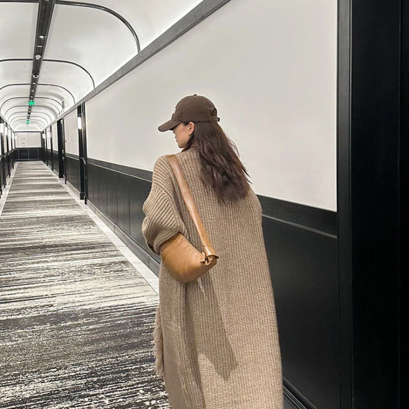 

Fringed Sweater Coat Cardigan Long Autumn and Winter Korean Version of Loose Lazy Wind Thickened Women's Sweater