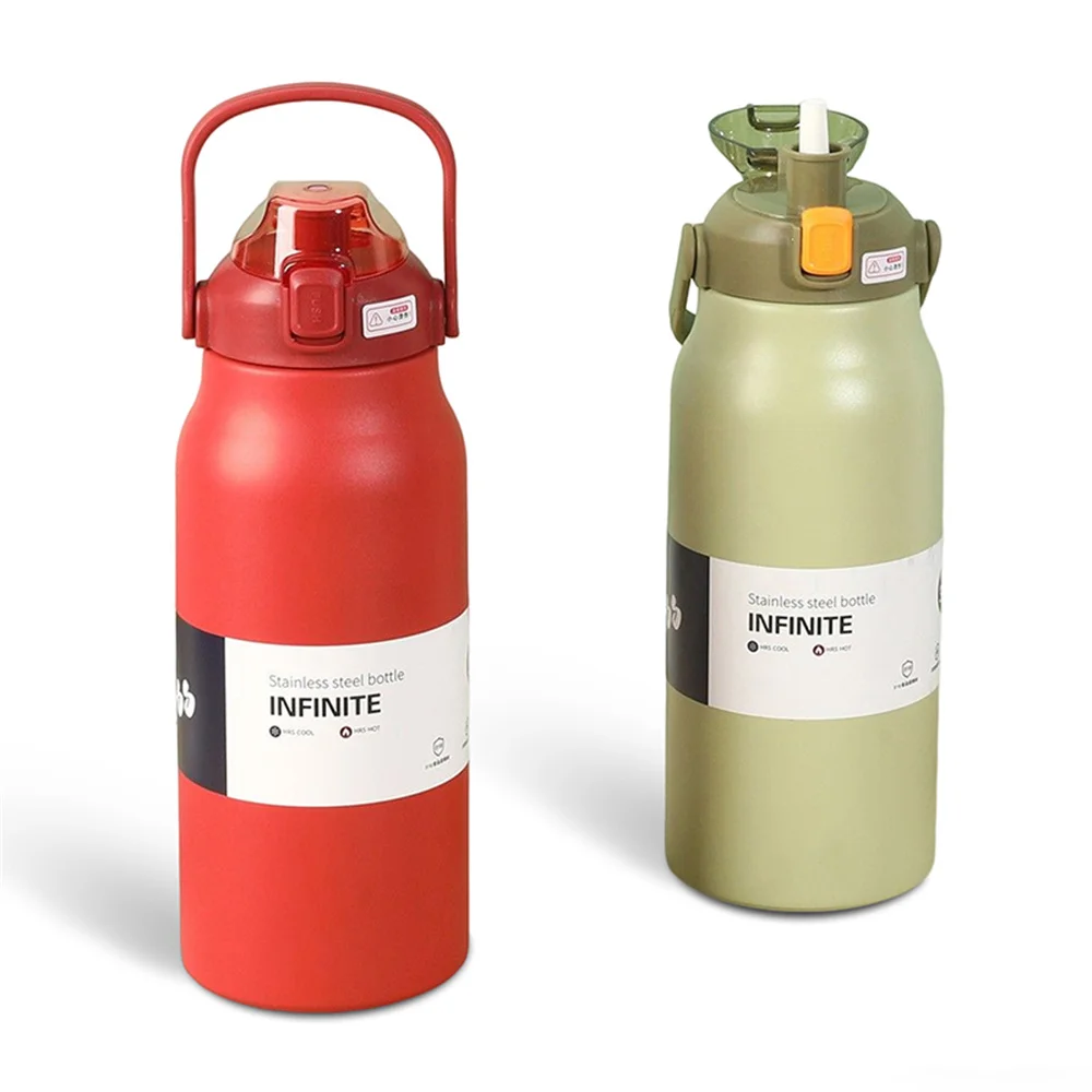 Termo portátil de acero inoxidable con pajita, botella de agua de 1300/1700ml, termo de viaje deportivo, vasos térmicos 316