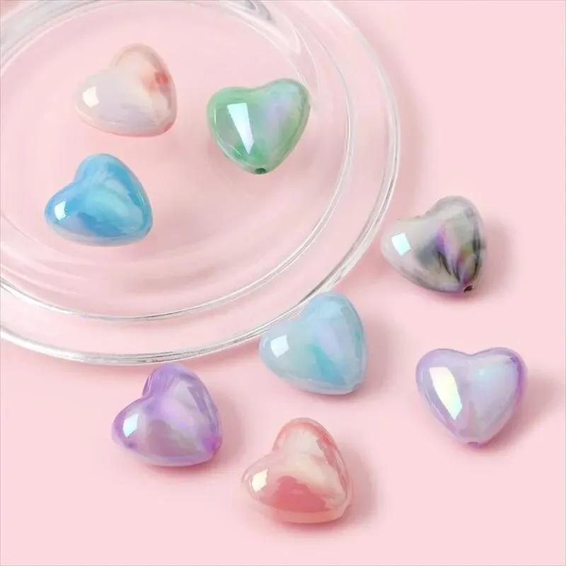 Langmao Girls Acrylic Uv Hologram Heart Shaped Loose Beads Diy Handmade Jewelry Accessories Fresh Sweet Style 18x19mm 2mm Hole