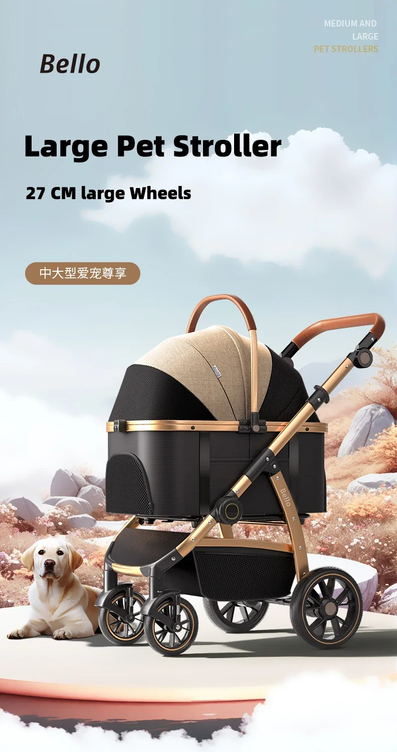 2-em-1 destacável grande quadro de tubo de alumínio gaiola de carrinho de estimação dobrável com um clique para uso portátil conveniente com cães e gatos