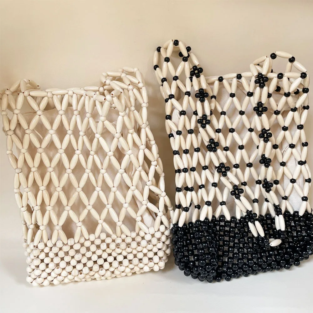 

Small Tote Bag Wooden Bead Bag Woven Handbag Clutch Purses for Women