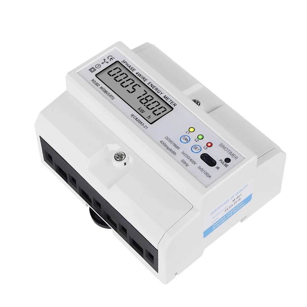 

DDS578MR Three Phase Watt Hour Meter LCD Display 380V Rail Type 7P Electric Energy Meter 5(100)A with RS485 Communication