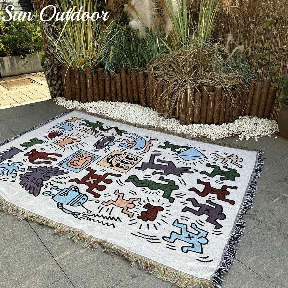 Outdoor Multi-purpose Picnic Blanket Tent Floor Mat Park Cushion Camping Blanket Graffiti Ethnic Style Decoration Camping Mat