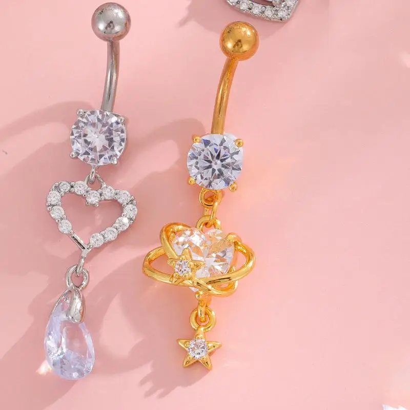 Moda coração zircão umbigo anéis de aço inoxidável cristal borboleta anel de barriga para mulheres umbigo piercing jóias do corpo