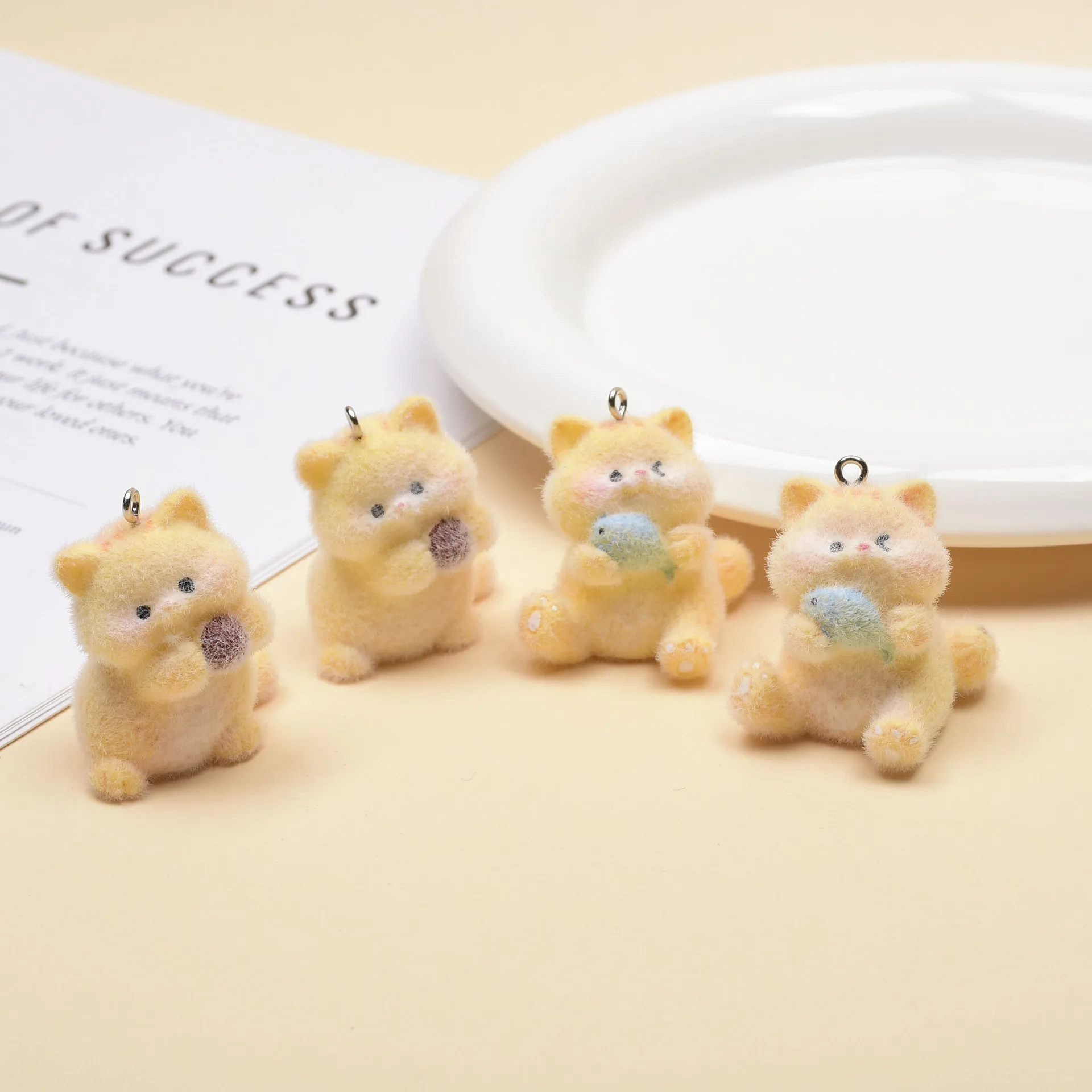 18pcs Cartoon Flocking resin Cats eat fish Charms cute  Plush Doll pendant for Necklaces earrings keychains diy jewelry fittings