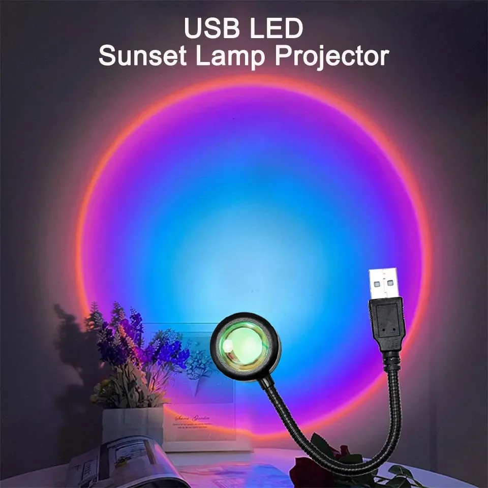 

USB LED Sunset Lamp Projector Home Decor Night Light Party Decoration For Bedroom Living Room Wall Photography Neon Lights