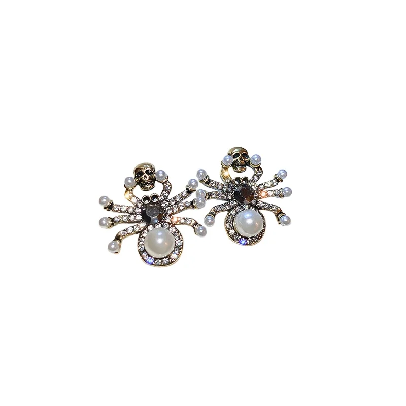 

*European and American Vintage Spider Creative Design Rhinestone Pearl Skull Sweet Cool Personality Earrings