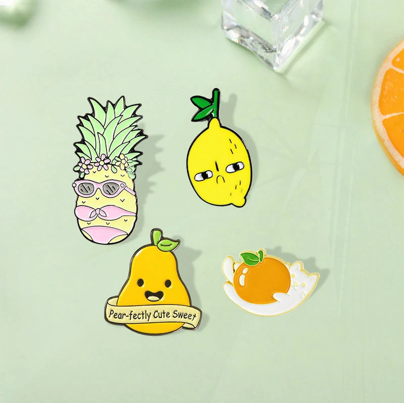 Emblema do abacate Pinos personalizados, Lapela Pins, Jeans, Camisa, Saco Planta, Presente Da Jóia, Fruta fresca, Pêssego, Pinhão, Limão