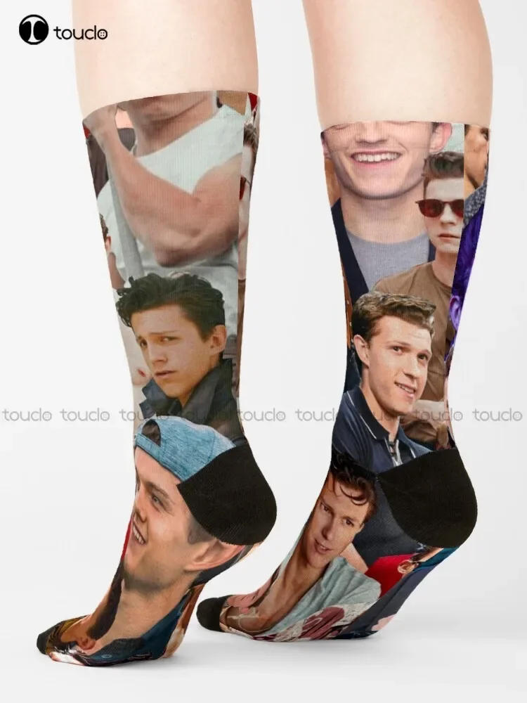 Tom Holland Photo Collage Socks Red Baseball Socks Unisex Adult Teen Youth Socks 360° Digital Print Custom Gift Funny Sock