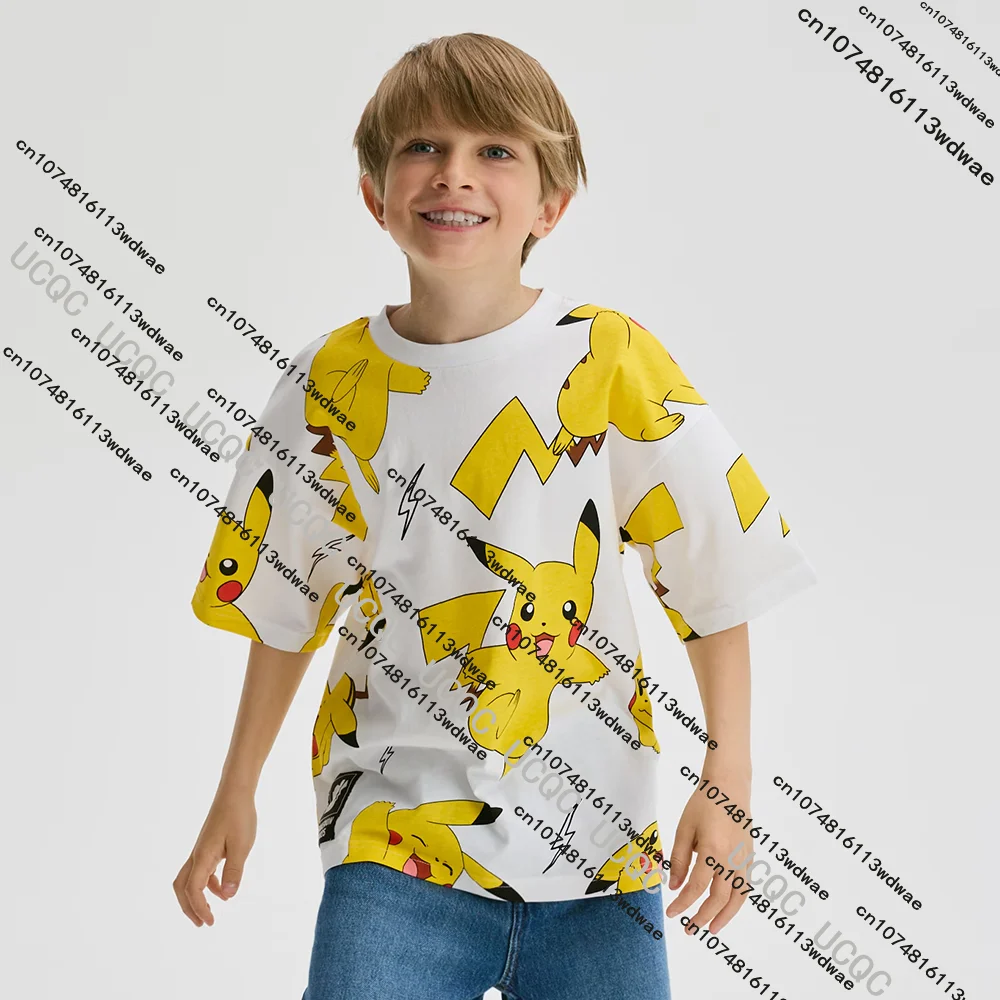 

Новая детская футболка с изображением покемонов Пикачу, одежда в стиле аниме, милый свитшот Poksammon, крутой повседневный повседневный топ с принтом высокого качества Y2k Street Top